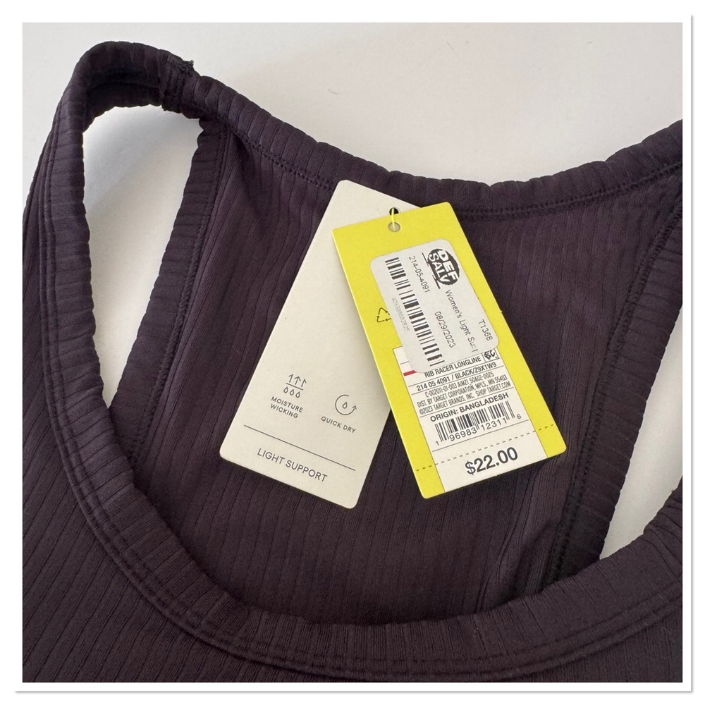 Women’s Light Support Rib Racerback Longline Sport All In Motion Black - Picture 4 of 4
